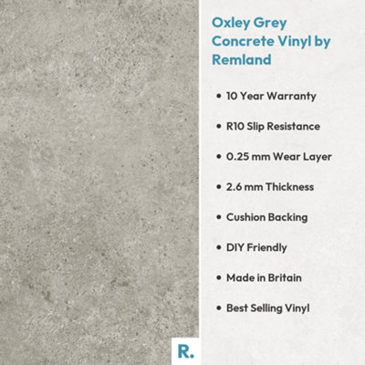 Oxley Grey Concrete Vinyl by Remland (1.00 m x 3.00 m)