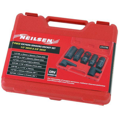Oxygen Sensor Sockets 7 piece Set 3/8" and 1/2" Drive (Neilsen CT1770)