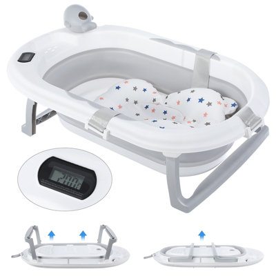 OYAJIA Baby Bath Tub, Foldable with Water Thermometer, Silicone Fold ...