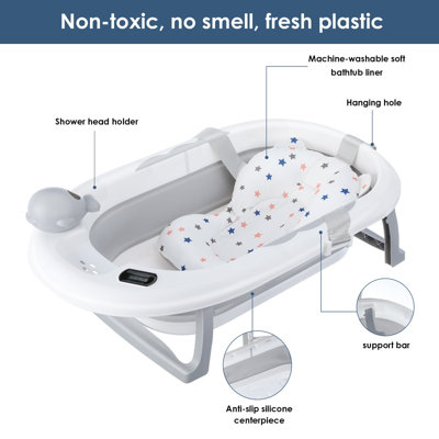 OYAJIA Baby Bath Tub, Foldable with Water Thermometer, Silicone Fold ...