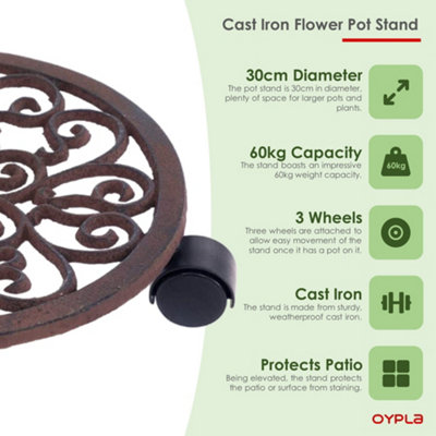 Oypla 12" Cast Iron Plant Flower Pot Mobile Mover Trolley Stand