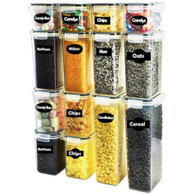 Oypla 14pc Airtight Reusable Plastic Kitchen Pantry Food Storage Container Organiser Set