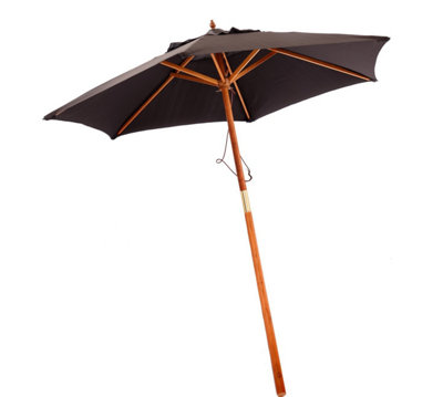 Oypla 2.1m Wooden Black Garden Parasol Outdoor Patio Umbrella Canopy