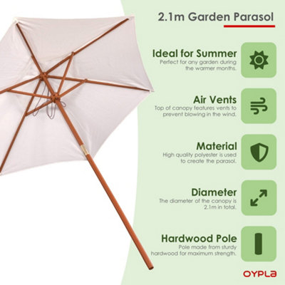 Oypla 2.1m Wooden White Garden Parasol Outdoor Patio Umbrella Canopy