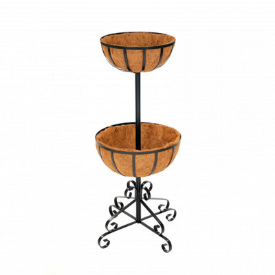 Oypla 2 Tier Metal Garden Flower Fountain Plant Display Stand with Coco Liners