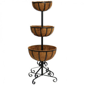 Oypla 3 Tier Metal Garden Flower Fountain Plant Display Stand with Coco Liners
