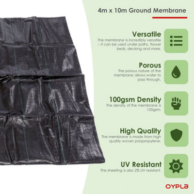 Oypla 4m x 10m Heavy Duty Weed Control Ground Cover Membrane Sheet