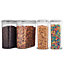Oypla 4pc Airtight Reusable Plastic Kitchen Pantry Food Cereal Storage Container Organiser Set