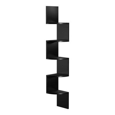 Oypla 5 Tier Black Zigzag Floating Wooden MDF Corner Wall Shelf DIY Home Storage DIY at B&Q