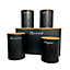 Oypla 5pc Black Bamboo Lid Kitchen Canister Storage Tin Set Bread Biscuits Tea Sugar Coffee