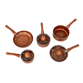 Oypla 5pc Non-Stick Ceramic Copper Induction Saucepan Frying Pan Cookware Set