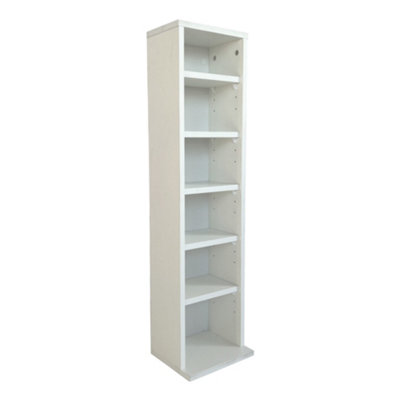 Oypla 6 Tier White Wooden CD Game Book Shelf Storage Tower Rack - Fits 102 CDs