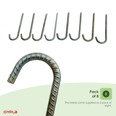 Oypla 8x Super Heavy Duty Galvanised Steel J Hooks Ground Stakes Rebar Tent  Pegs Garden Pins Anchors - 12 Inch