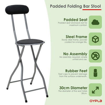 Oypla Black Padded Folding High Chair Breakfast Kitchen Bar Stool