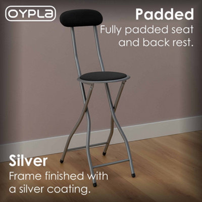 Oypla Black Padded Folding High Chair Breakfast Kitchen Bar Stool Seat