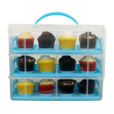 Oypla Blue 3 Tier 36 Cupcake Plastic Carrier Holder Storage Container