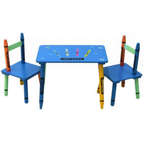 Oypla Childrens Wooden Crayon Table and Chairs Set Kids Room Furniture