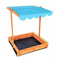 Oypla Childrens Wooden Garden Sand Pit with Adjustable Canopy Sun Shade