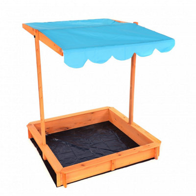 Oypla Childrens Wooden Garden Sand Pit with Adjustable Canopy Sun Shade