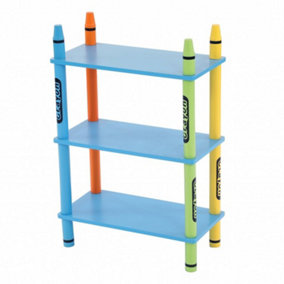 Oypla Colourful Childrens Storage Crayon 3-Tier Shelves Free Standing Shelving