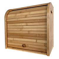 Oypla Double Layer Roll Top Bamboo Wooden Bread Bin Kitchen Storage