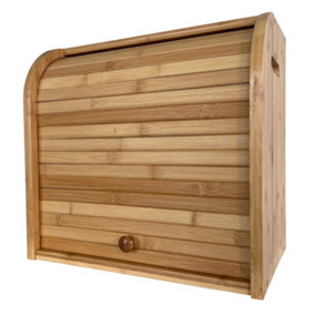 Oypla Double Layer Roll Top Bamboo Wooden Bread Bin Kitchen Storage