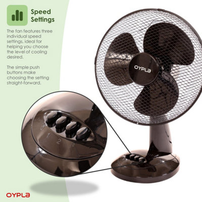 Oypla Electrical 12" 3 Speed Oscillating Black Electric Desk Home Office Fan