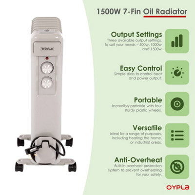 Oypla Electrical 1500W 7 Fin Portable Oil Filled Radiator Electric Heater