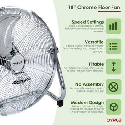 Oypla Electrical 18" Chrome 3 Speed Free Standing Gym Fan