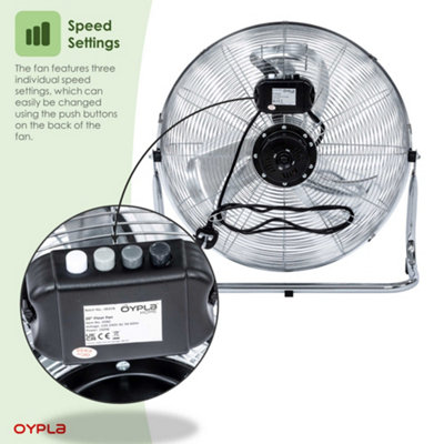Oypla Electrical 20" Inch 50cm Chrome 3 Speed Floor Standing Gym Fan Hydroponic