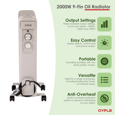 Oypla Electrical 2000W 9 Fin Portable Oil Filled Radiator Electric Heater
