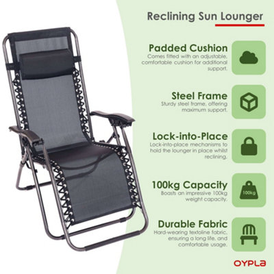 Oypla Folding Reclining Garden Deck Chair Sun Lounger Zero Gravity