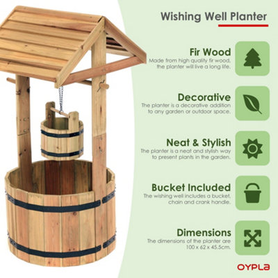 Oypla Garden Wooden Wishing Well Flower Planter Ornamental Plant Pot