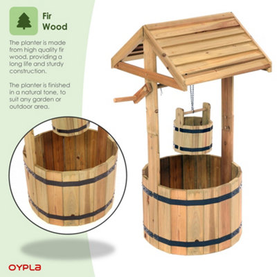 Oypla Garden Wooden Wishing Well Flower Planter Ornamental Plant Pot