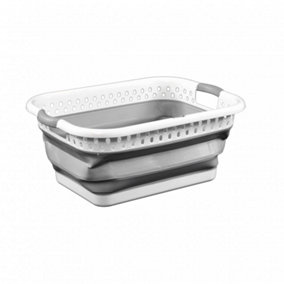 Oypla Grey and White - Pop Up Collapsible Plastic Washing Laundry Basket