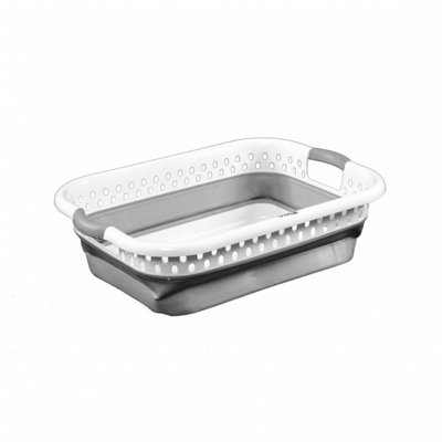 Oypla Grey and White - Pop Up Collapsible Plastic Washing Laundry Basket