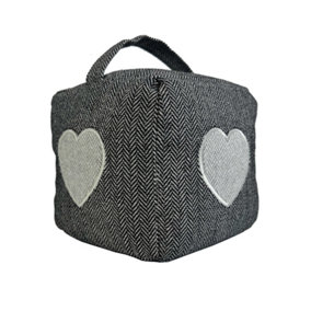 Oypla Heart Pattern Herringbone Fabric Heavy Weighted Cube Door Stop Stopper with Handle