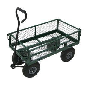 Oypla Heavy Duty Metal Gardening Trolley - Green Trailer Cart