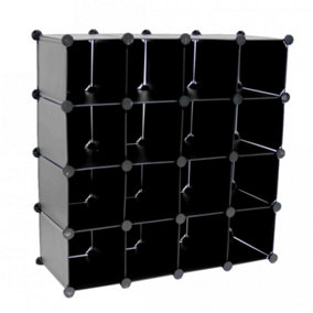 Oypla Interlocking 16 Compartment Shoe Organiser Storage Cube Rack Black