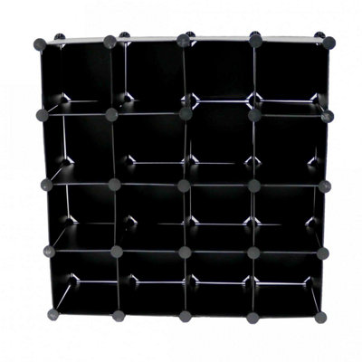 Oypla Interlocking 16 Compartment Shoe Organiser Storage Cube Rack Black
