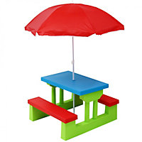 Oypla Kids Childrens Picnic Bench Table Set With Parasol Outdoor Garden Furniture