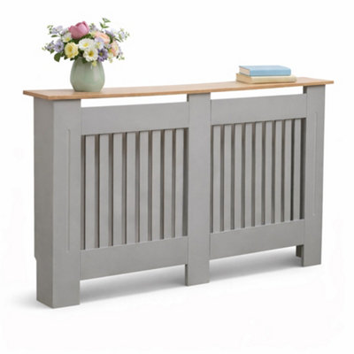 Oypla Large Grey Wooden Slatted Grill Radiator Cover MDF Cabinet