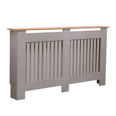 Oypla Large Grey Wooden Slatted Grill Radiator Cover MDF Cabinet