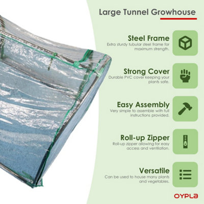 Oypla Large Tunnel Growhouse Garden Plant Greenhouse with PVC Cover - 300x100x80cm