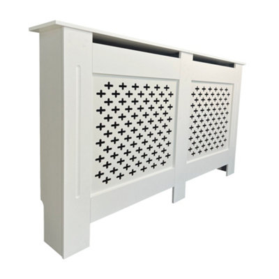 Oypla Large White Wooden Slatted Grill Radiator Cover MDF Cabinet