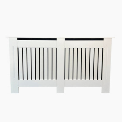 Oypla Large White Wooden Slatted Grill Radiator Cover MDF Cabinet