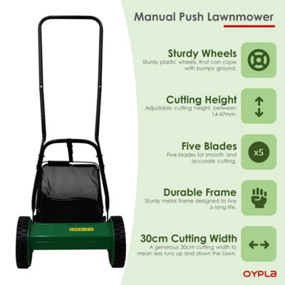 Hand Push Lawnmower - Manual Lawn-Mower with 30cm Cutting Width, 16L Grass  Box, 4 Cutting Height Levels - Walk-Behind Lawn Mower for Small Gardens :  : Patio, Lawn & Garden