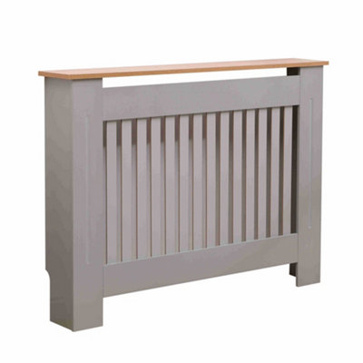 Oypla Medium Grey Wooden Slatted Grill Radiator Cover MDF Cabinet