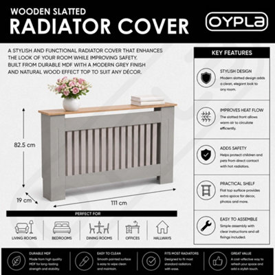 Oypla Medium Grey Wooden Slatted Grill Radiator Cover MDF Cabinet