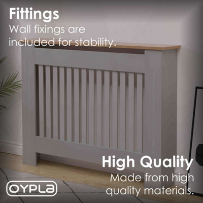 Oypla Medium Grey Wooden Slatted Grill Radiator Cover MDF Cabinet